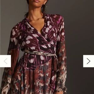 Anthropologie Mixed Floral Midi Dress in Plum, Burgundy and Rust